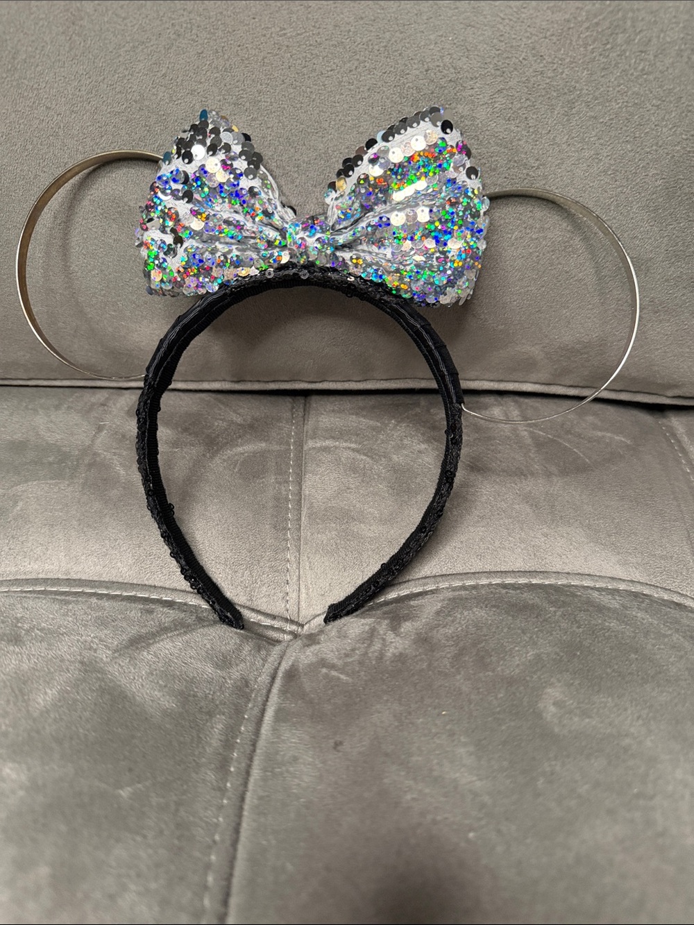 Disney Iridescent Sequin Bow Headband with Silver Ears